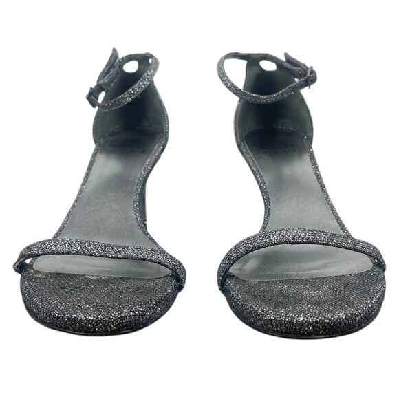 Stuart Weitzman Nudistcurve Lurex Glitter 75mm Sandals Black Gray Size 7M - Picture 4 of 14